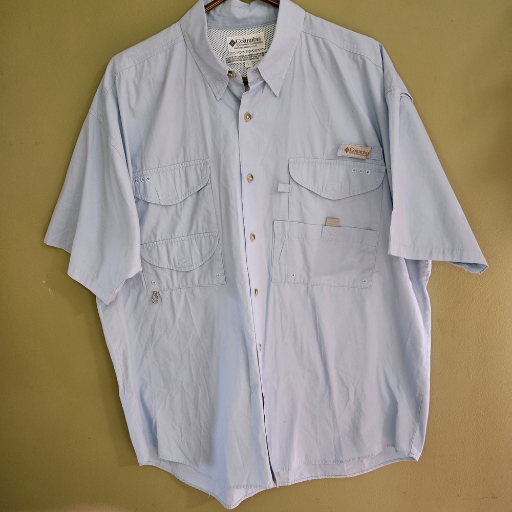 COLUMBIA Men's PFG Bahama Short Sleeve Fishing Shirt UPF 30 Vented EUC
